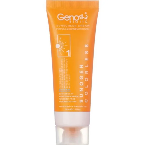 کرم ضدآفتاب ژنوبایوتیک پوست های چرب و مختلط بی رنگ spf50
